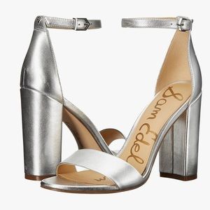 Sam Edelman Yatto Ankle Strap Sandal Heel size 6W in Silver. *Only worn once*